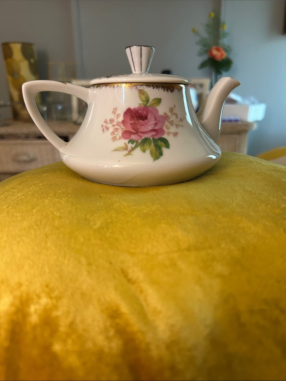 Vintage Floral Porcelain Teapot - Pink Rose Design